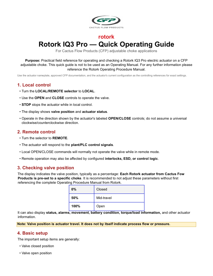 Front cover of Rotork IQ3 Pro Field Operating Guide