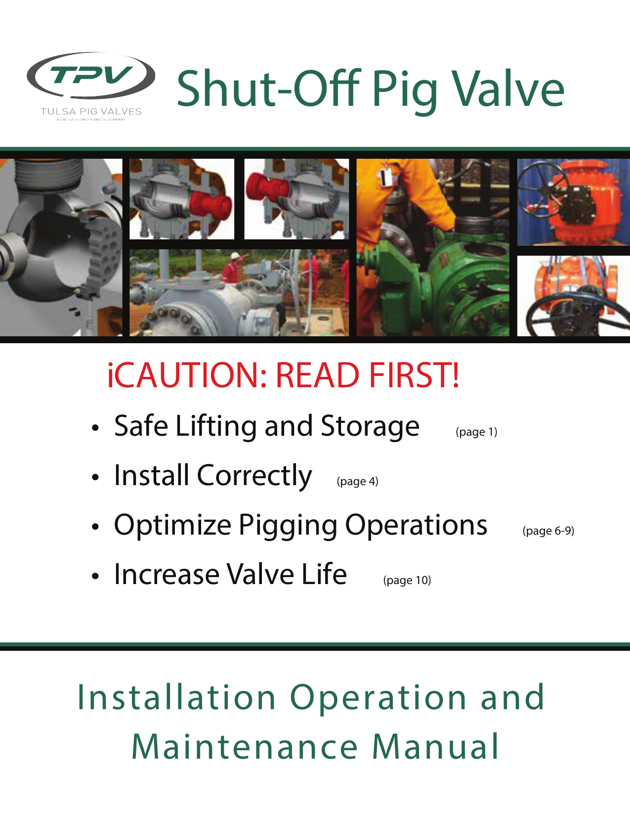 Front cover of Tulsa Pig Valve Shutoff IOM